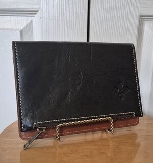Patricia Nash Leather Folded Clutch Wallet Black And Brown